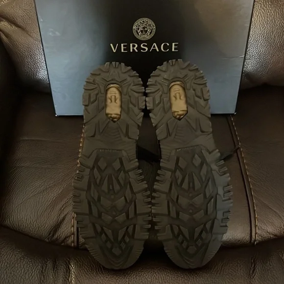 Versace La Greca leather suede monogram combat Boots NWB - Picture 7 of 7